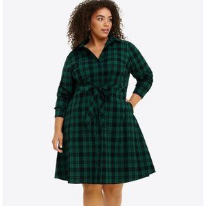 New No Tags Draper James Plaid Carly Shirtdress Sz 16 Green Button Up Holiday